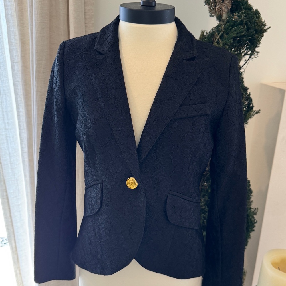 Smythe Black Textured Single-Button Blazer with Gold Button